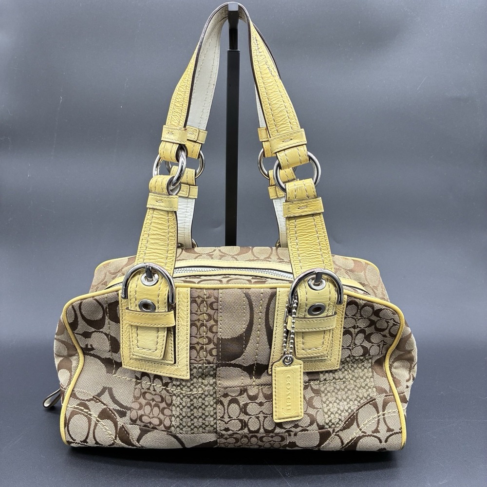 Vintage Coach Soho Signature Patchwork Satchel Bag F12317 Yellow Leather Trim